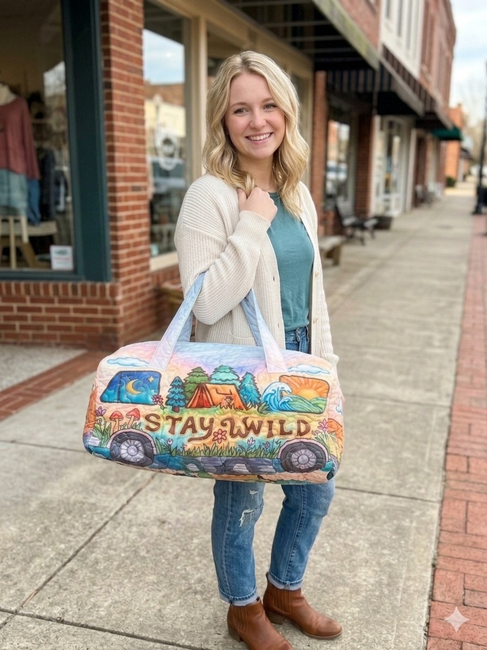 Stay Wild Illustrated Duffle Bag - Pastel Multi